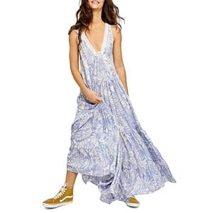 NWT! Free people tiered lace blue combo maxi dress